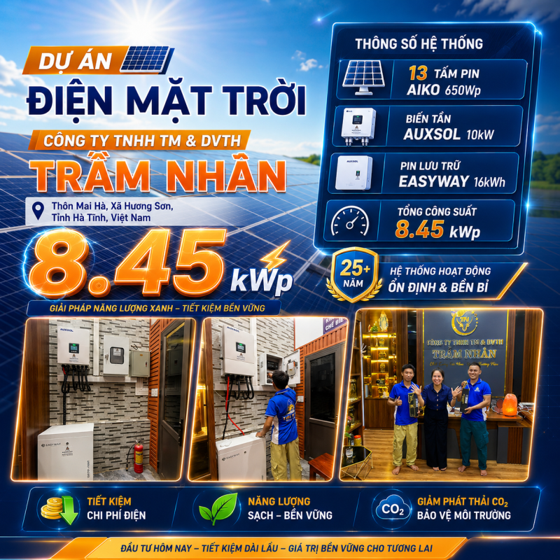 Thông số dự án điện mặt trời doanh nghiệp Hà Tĩnh 8.45kWp
