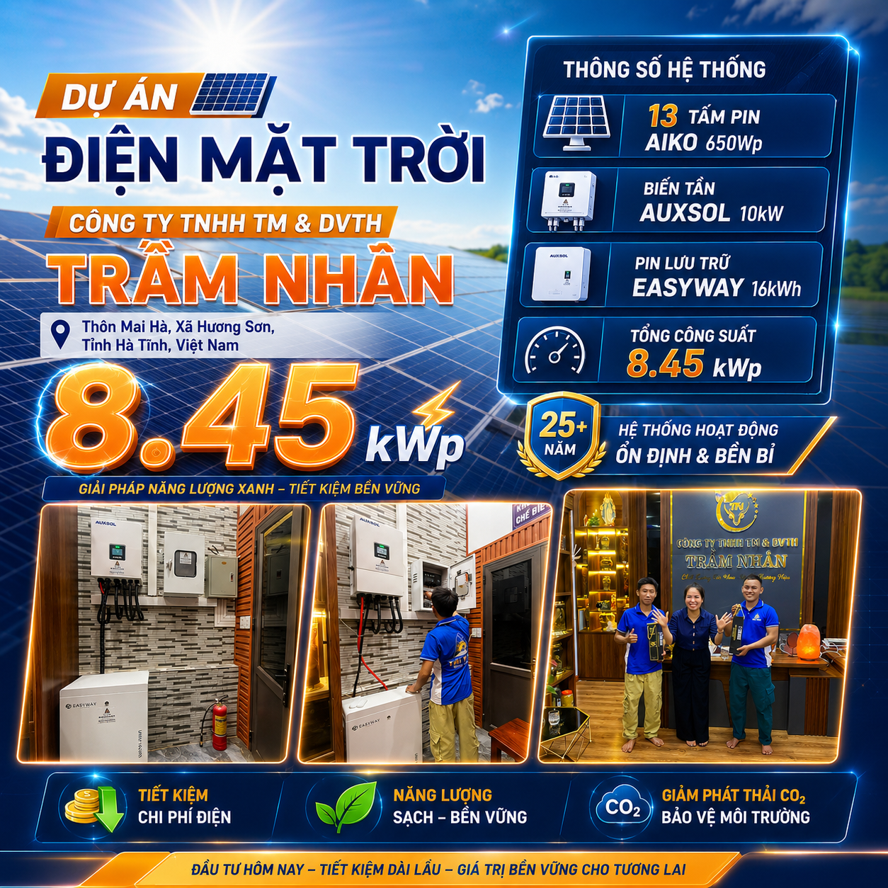    Thông số dự án điện mặt trời doanh nghiệp Hà Tĩnh 8.45kWp