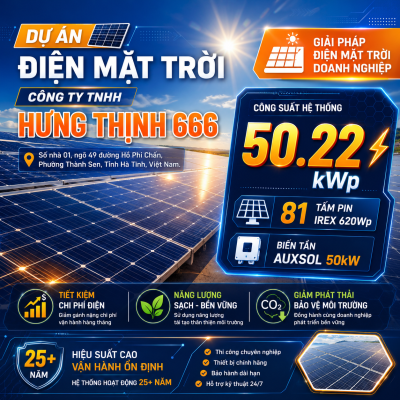 Điện mặt trời doanh nghiệp Hà Tĩnh 50.22kWp tại Công ty Hưng Thịnh 666