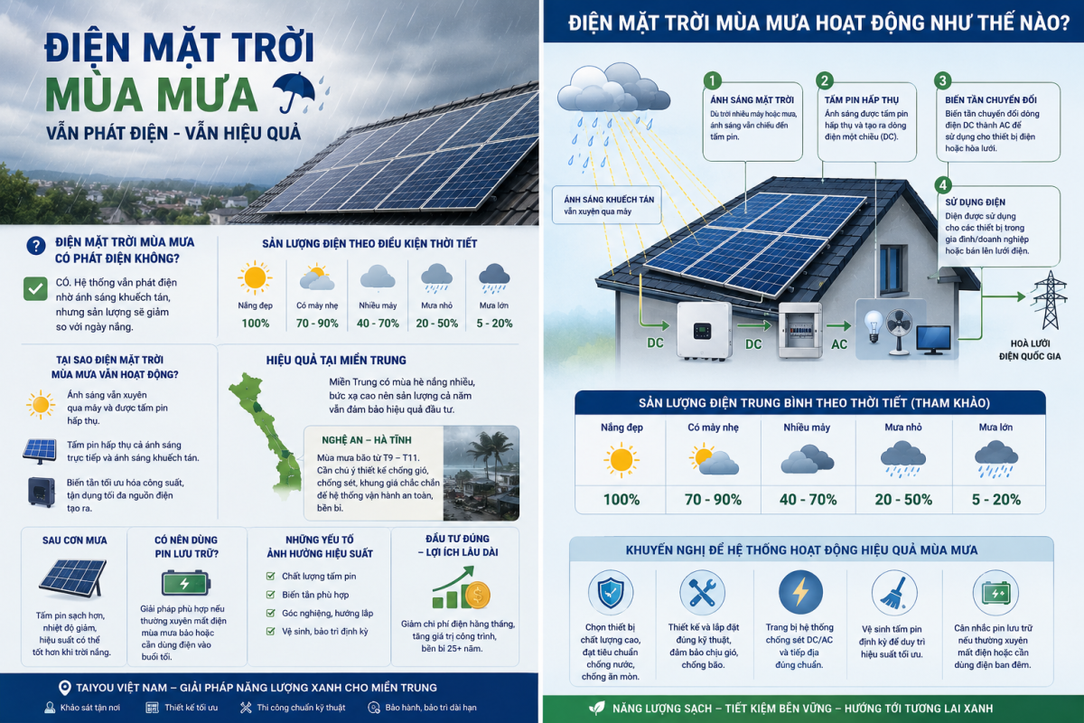 Điện mặt trời mùa mưa vẫn phát điện tại miền Trung