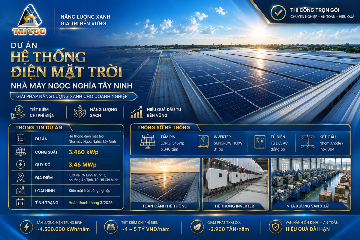 Điện mặt trời Nhà máy Ngọc Nghĩa Tây Ninh 3.460 kWp – Giải pháp năng lượng xanh cho nhà máy công nghiệp
