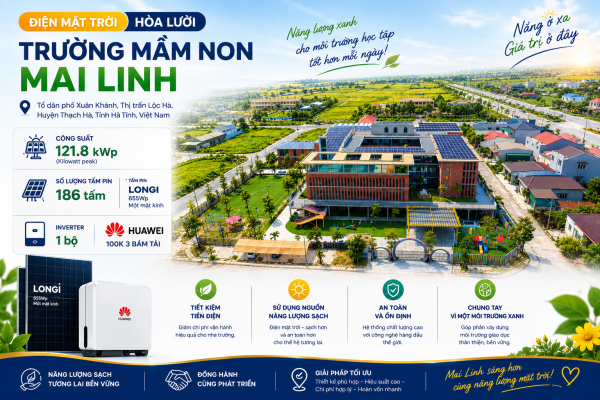 Điện mặt trời Hà Tĩnh 121.8 kWp tại Trường Mầm Non Mai Linh