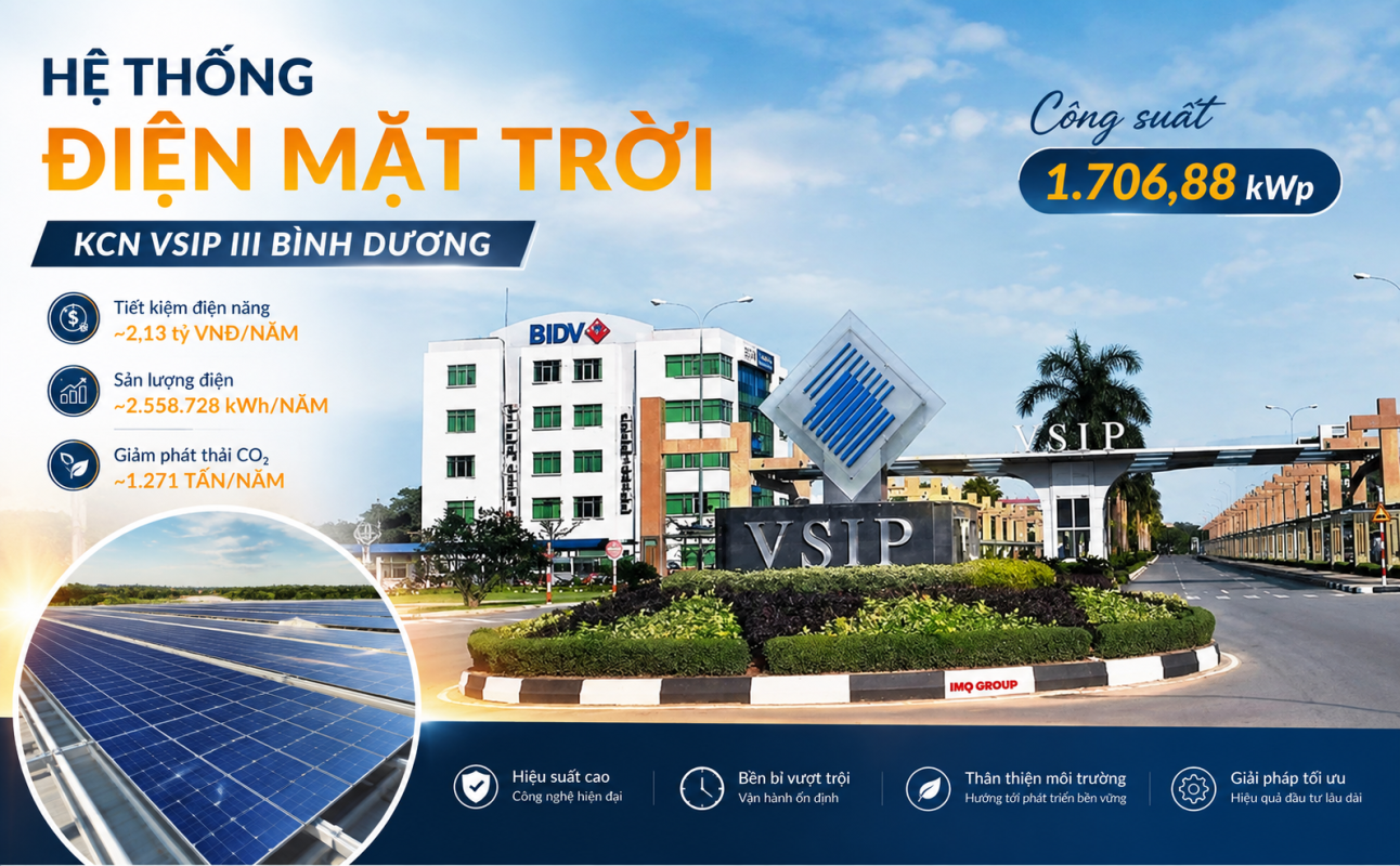 Điện mặt trời KCN VSIP III Bình Dương công suất 1706.88 kWp