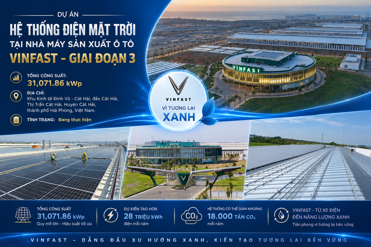 Hệ thống điện mặt trời Nhà máy VinFast – Giai đoạn 3 công suất 31.071,86 kWp