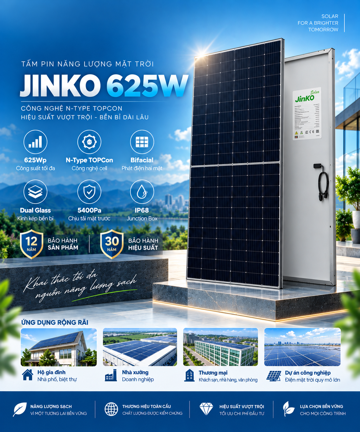 Tấm pin năng lượng mặt trời Jinko 625W Tấm pin năng lượng mặt trời Jinko 625W