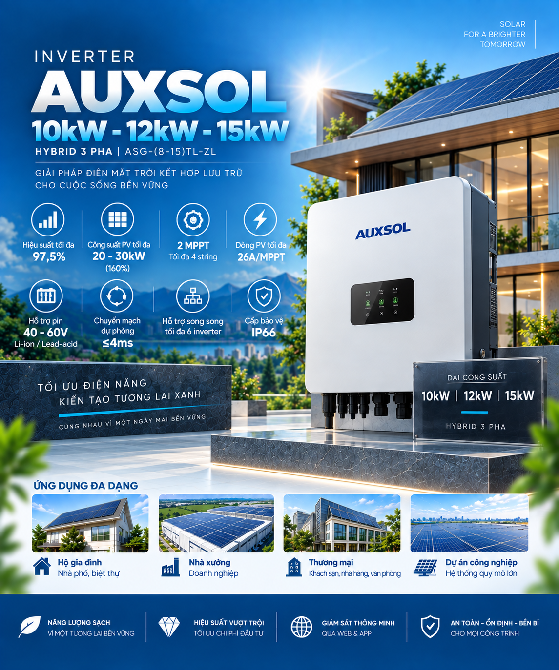 Inverter AUXSOL 10kW 12kW 15kW Hybrid 3 pha Inverter AUXSOL 10kW 12kW 15kW Hybrid 3 pha