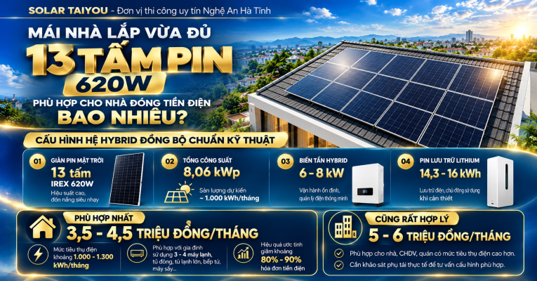 Lắp đặt điện mặt trời Hà Tĩnh: Hệ 8,06 kWp phù hợp với hóa đơn tiền điện bao nhiêu?