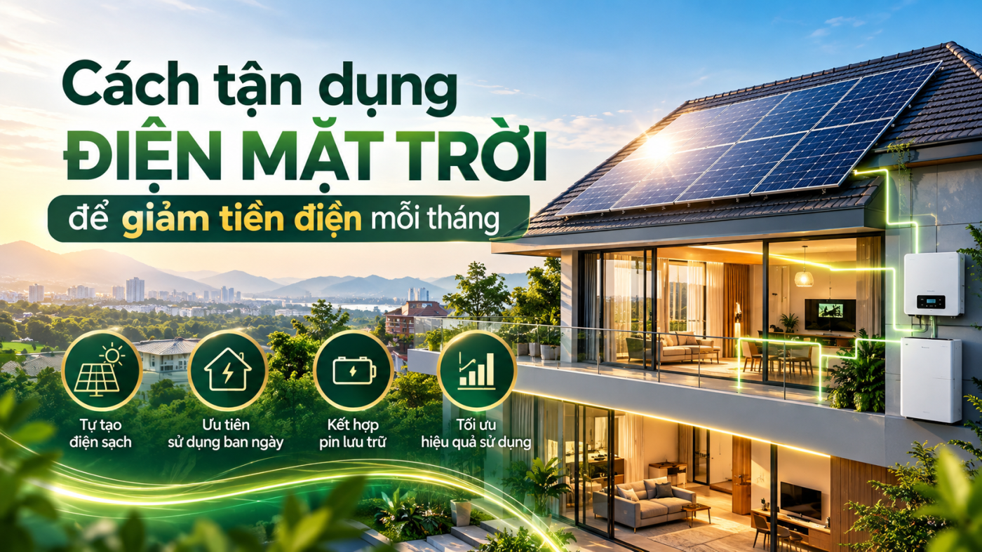 Giải pháp tận dụng điện mặt trời giúp tối ưu điện năng tiêu thụ và giảm chi phí tiền điện hằng tháng cho gia đình.
